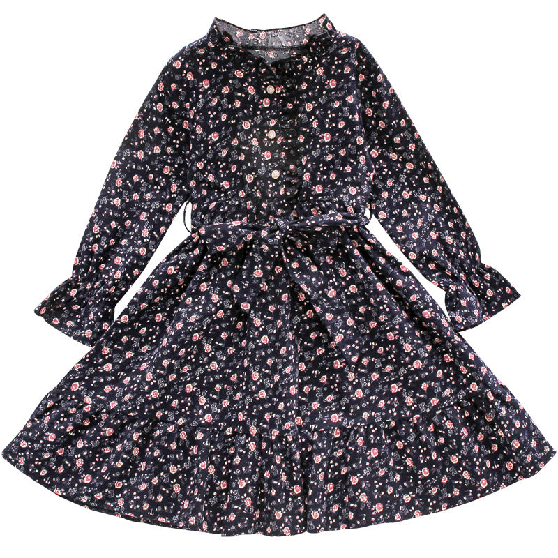 Girls cotton skirt 2024 new spring and autumn children's middle and large children's stylish floral fashion dress long skirt