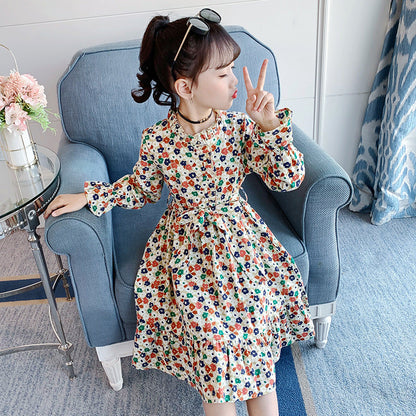 Girls cotton skirt 2024 new spring and autumn children's middle and large children's stylish floral fashion dress long skirt