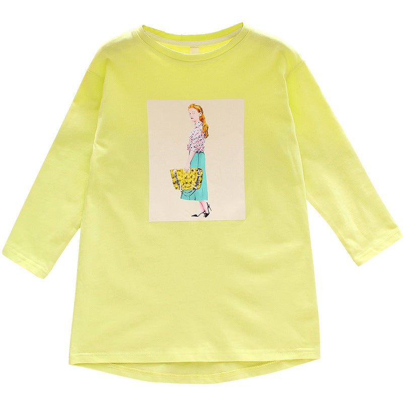 Girls T-shirt 2024 new spring and autumn long-sleeved T-skirt Western style children's medium and large children's long loose top T-shirt trend