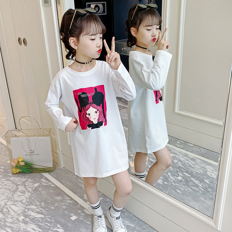 Girls T-shirt 2024 new spring and autumn long-sleeved T-skirt Western style children's medium and large children's long loose top T-shirt trend