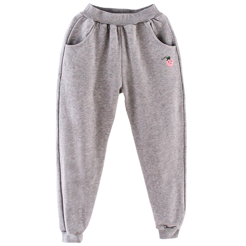 Girls pants 2024 new spring and autumn casual children's sports trousers for middle and large children's stylish closed solid color sweatpants trend