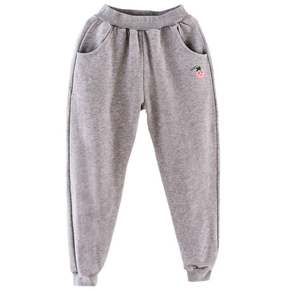 Girls pants 2024 new spring and autumn casual children's sports trousers for middle and large children's stylish closed solid color sweatpants trend