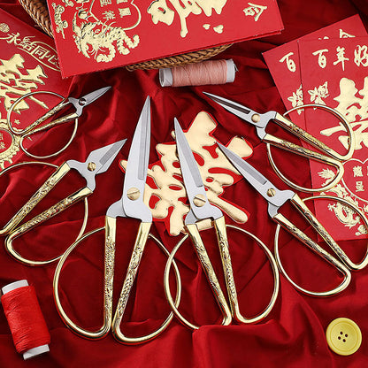 Stainless steel dragon and phoenix scissors household dragon and phoenix scissors small scissors gold scissors handmade tailor scissors gold ribbon cutting scissors