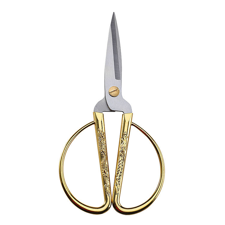 Stainless steel dragon and phoenix scissors household dragon and phoenix scissors small scissors gold scissors handmade tailor scissors gold ribbon cutting scissors