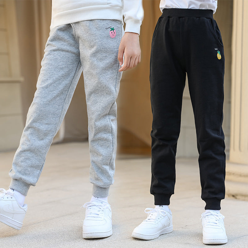 Girls pants 2024 new spring and autumn casual children's sports trousers for middle and large children's stylish closed solid color sweatpants trend