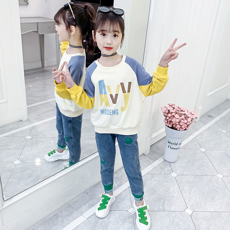 Girls Plush Sweatshirt 2024 New Winter Clothes Stylish Children's Thickened Fashion Pullover Jacket Tops