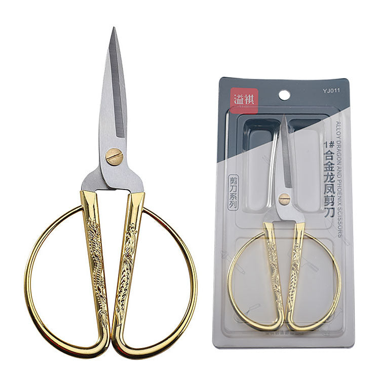 Stainless steel dragon and phoenix scissors household dragon and phoenix scissors small scissors gold scissors handmade tailor scissors gold ribbon cutting scissors