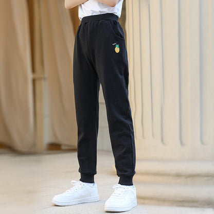 Girls pants 2024 new spring and autumn casual children's sports trousers for middle and large children's stylish closed solid color sweatpants trend