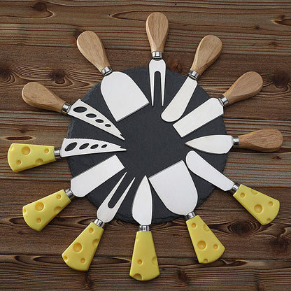 Stainless steel cheese knife set butter cream scraper spatula cheese pizza knife wooden handle baking tool steak knife