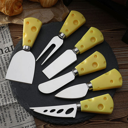 Stainless steel cheese knife set butter cream scraper spatula cheese pizza knife wooden handle baking tool steak knife