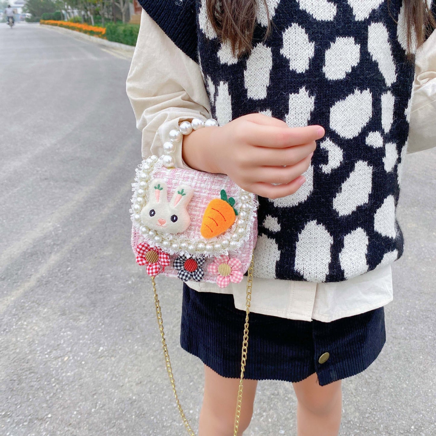 Fashion children's bag cute little flower baby girl coin purse cotton and linen cartoon little rabbit children's crossbody bag