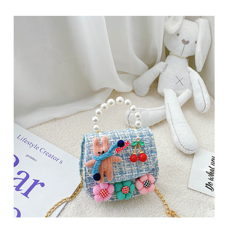 Fashion children's bag cute little flower baby girl coin purse cotton and linen cartoon little rabbit children's crossbody bag