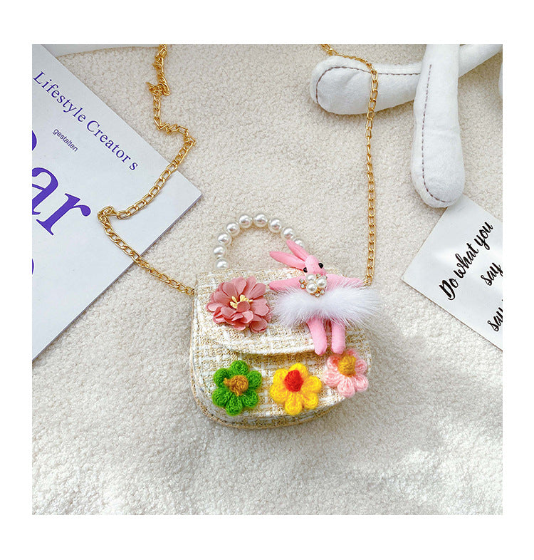 Fashion children's bag cute little flower baby girl coin purse cotton and linen cartoon little rabbit children's crossbody bag