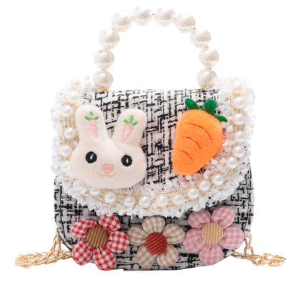 Fashion children's bag cute little flower baby girl coin purse cotton and linen cartoon little rabbit children's crossbody bag