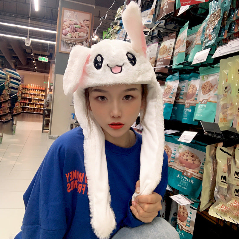 Rabbit hat, same hat as Douyin, cute rabbit ear hat, luminous rabbit hat that moves when you pinch the ears