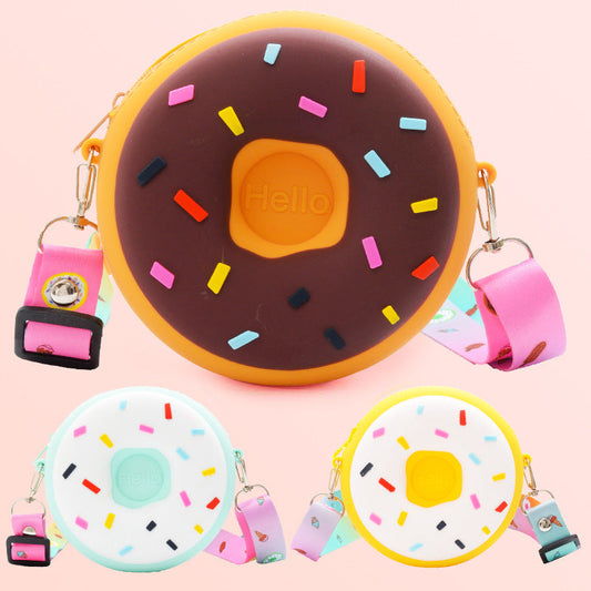 Donut children's bag cute children's coin purse versatile boys and girls baby messenger bag silicone children's bag