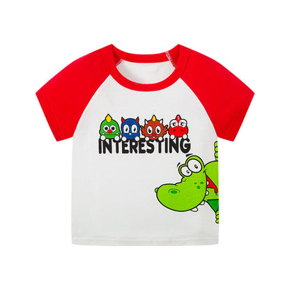 2024 New Children's Cartoon Short-sleeved T-shirt Boys' Sleeve Sweatshirt Baby Top Fashion Summer Cotton Clothing