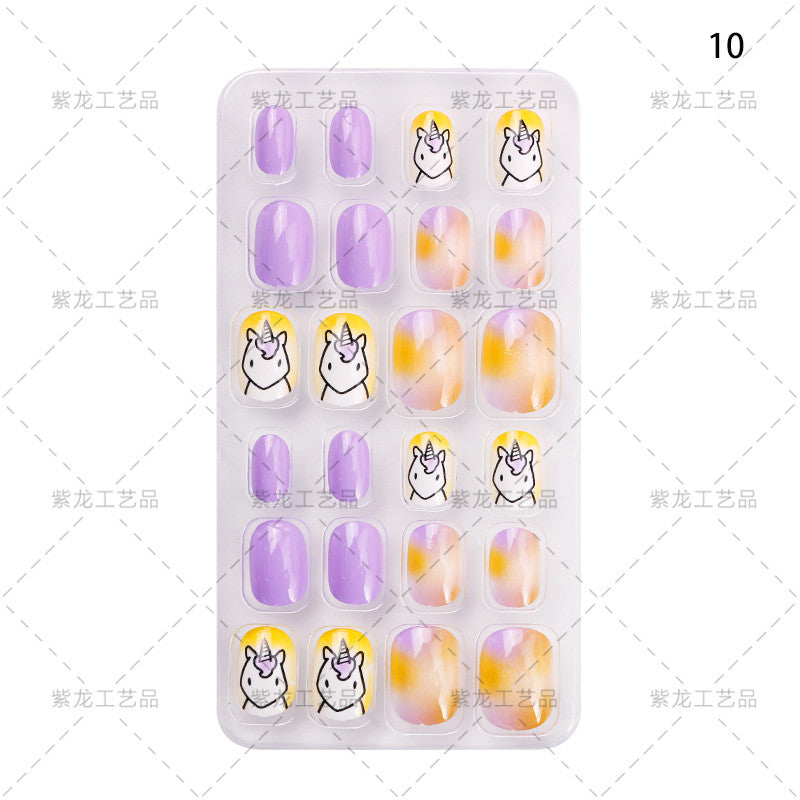 Zhifei's new finished nail pieces 24 pieces in a bag cartoon unicorn snowflake adhesive children's wear nail piece patches