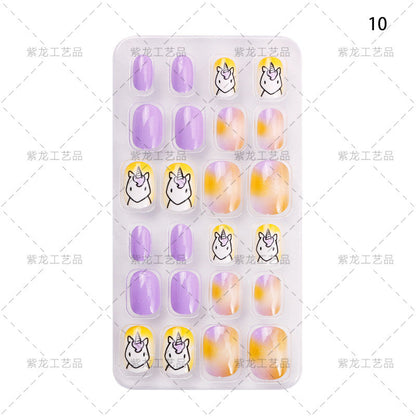 Zhifei's new finished nail pieces 24 pieces in a bag cartoon unicorn snowflake adhesive children's wear nail piece patches