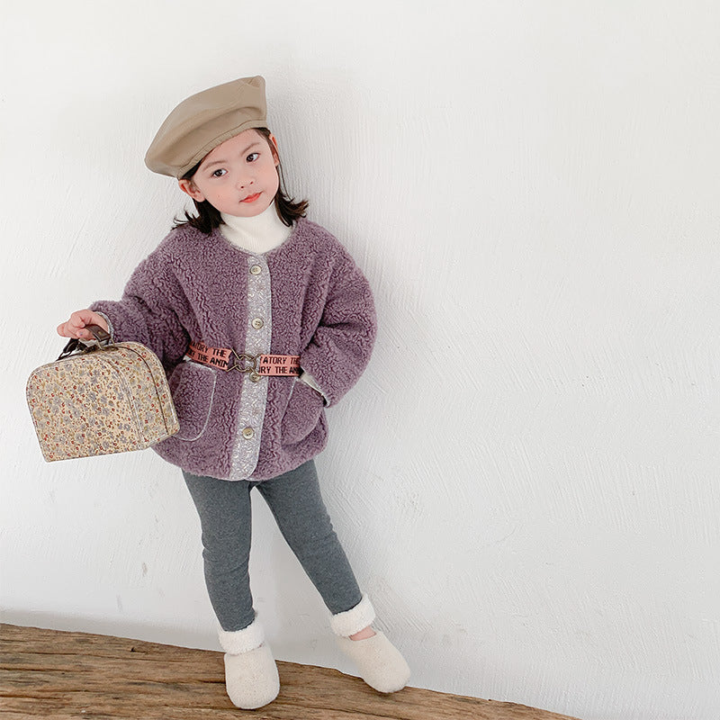 Korean children's clothing 2020 winter new children's lamb wool coat girls thick cotton coat small and medium children's stylish coat