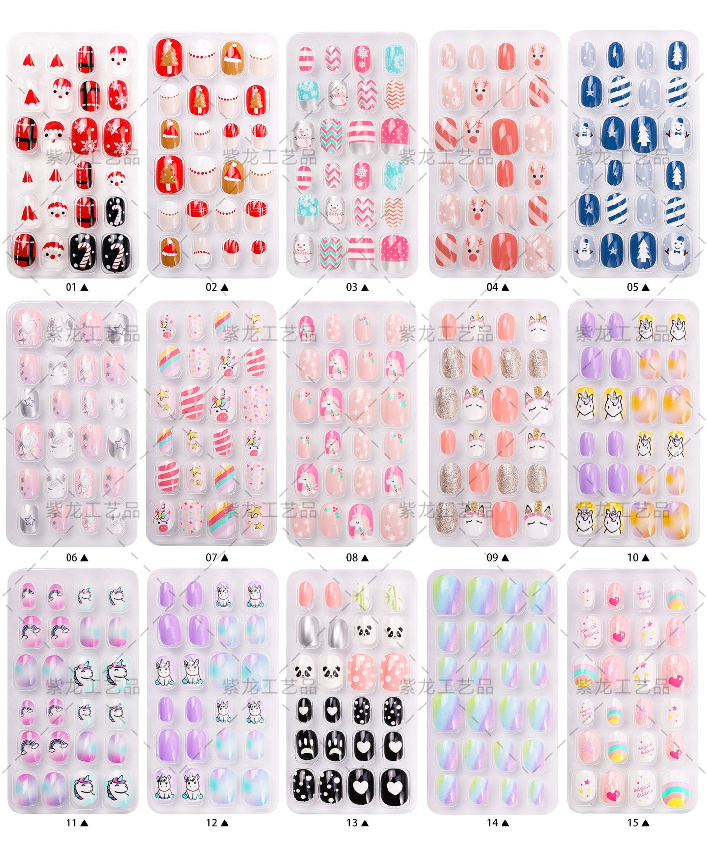 Zhifei's new finished nail pieces 24 pieces in a bag cartoon unicorn snowflake adhesive children's wear nail piece patches