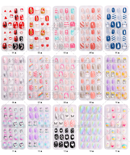 Zhifei's new finished nail pieces 24 pieces in a bag cartoon unicorn snowflake adhesive children's wear nail piece patches