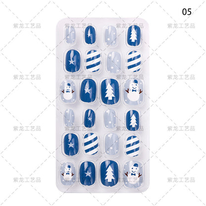 Zhifei's new finished nail pieces 24 pieces in a bag cartoon unicorn snowflake adhesive children's wear nail piece patches