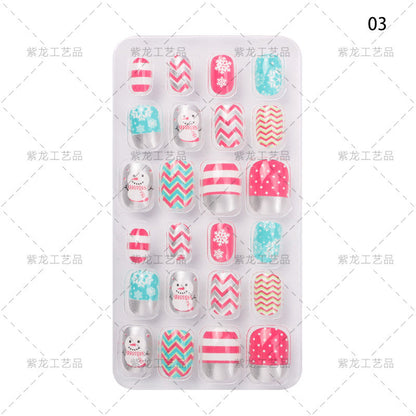 Zhifei's new finished nail pieces 24 pieces in a bag cartoon unicorn snowflake adhesive children's wear nail piece patches