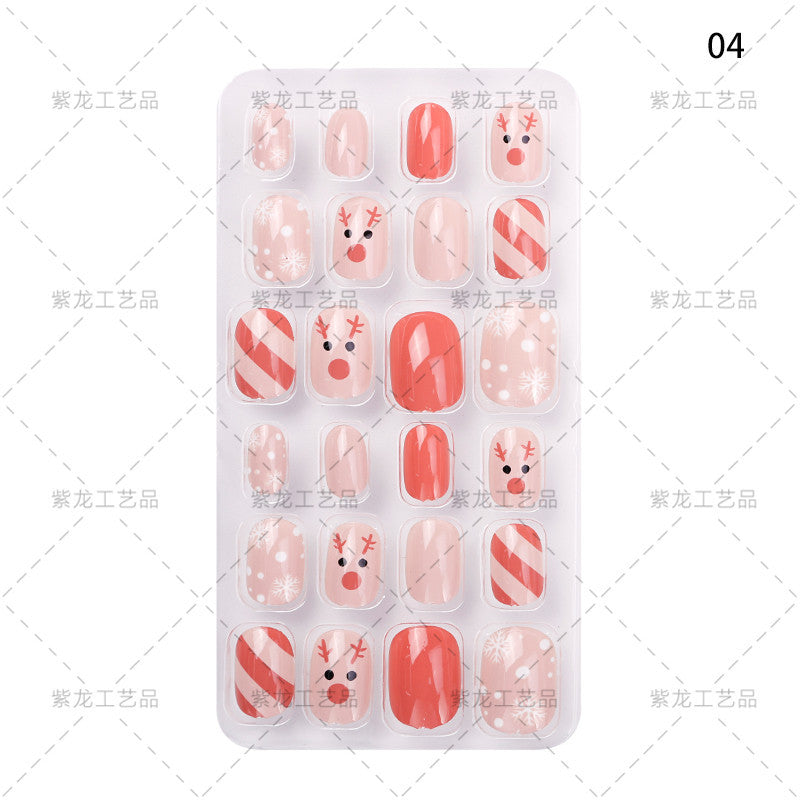 Zhifei's new finished nail pieces 24 pieces in a bag cartoon unicorn snowflake adhesive children's wear nail piece patches