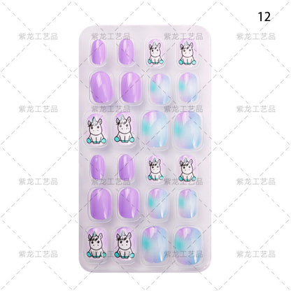 Zhifei's new finished nail pieces 24 pieces in a bag cartoon unicorn snowflake adhesive children's wear nail piece patches