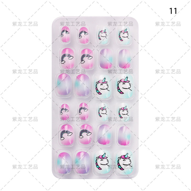 Zhifei's new finished nail pieces 24 pieces in a bag cartoon unicorn snowflake adhesive children's wear nail piece patches