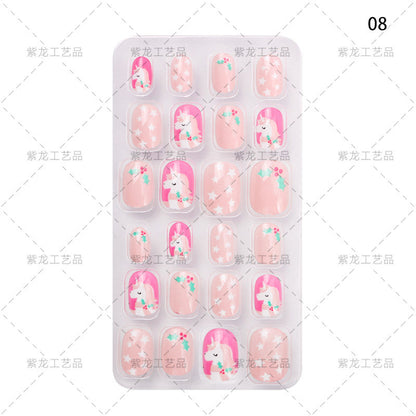 Zhifei's new finished nail pieces 24 pieces in a bag cartoon unicorn snowflake adhesive children's wear nail piece patches