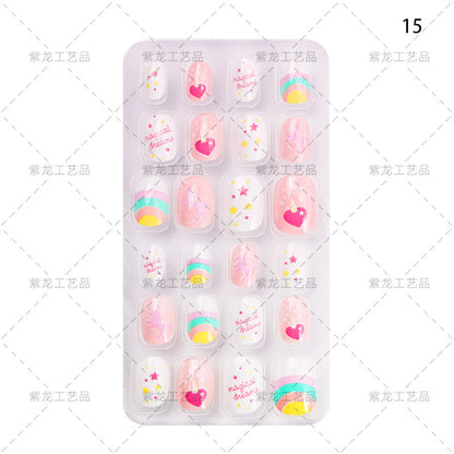 Zhifei's new finished nail pieces 24 pieces in a bag cartoon unicorn snowflake adhesive children's wear nail piece patches