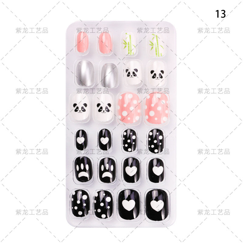 Zhifei's new finished nail pieces 24 pieces in a bag cartoon unicorn snowflake adhesive children's wear nail piece patches