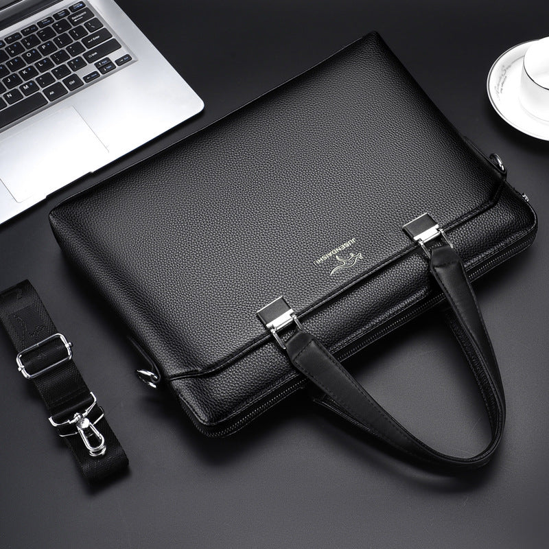 Jusen Kangaroo Men's Handbag Men's Business Handbag Men's Horizontal Business Travel Briefcase Shoulder Crossbody Leather Bag