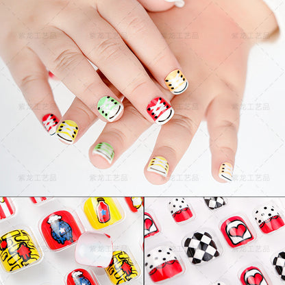 New children's nail tips 24 pieces cute children's nail tips butterfly love back adhesive wearable nail tips patch nail tips