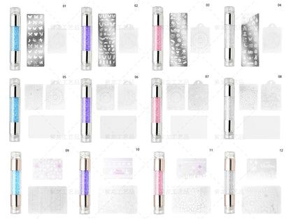 Finger Princess Nail Art Tool Set Double Head Silicone Stamp Acrylic Color Diamond Template Stamp Set Transfer Pen Tool