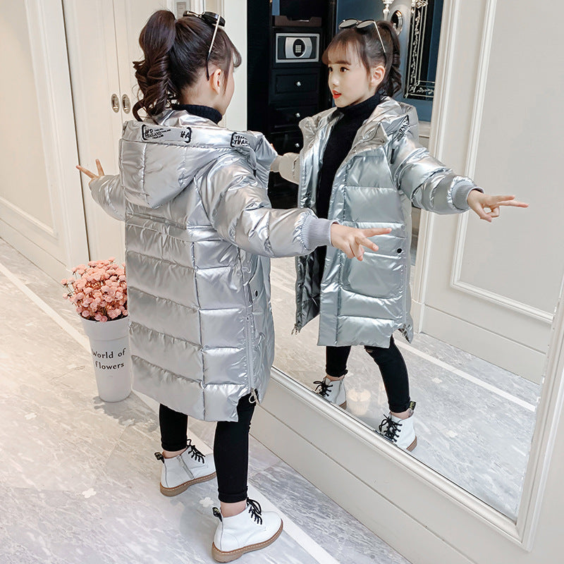 Girls Princess Cotton-padded Jacket 2024 New Year Winter Outerwear Stylish Coat Medium and Large Children's Cotton-padded Jacket Medium Length Wash-free Down Cotton Jacket