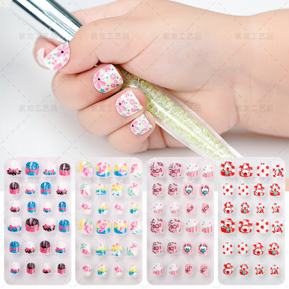 New children's nail tips 24 pieces cute children's nail tips butterfly love back adhesive wearable nail tips patch nail tips