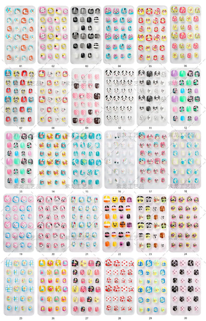 Zhifei nail art children's finished nail pieces 24 pieces bag cartoon lines wearable finished nail art children's patches