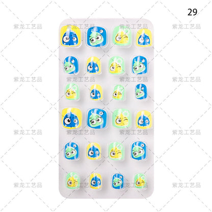 Zhifei nail art children's finished nail pieces 24 pieces bag cartoon lines wearable finished nail art children's patches