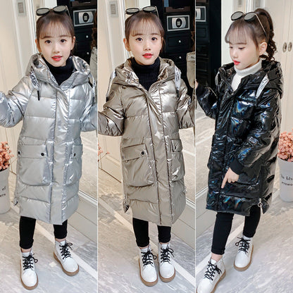 Girls Princess Cotton-padded Jacket 2024 New Year Winter Outerwear Stylish Coat Medium and Large Children's Cotton-padded Jacket Medium Length Wash-free Down Cotton Jacket