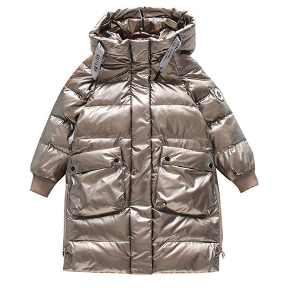 Girls Princess Cotton-padded Jacket 2024 New Year Winter Outerwear Stylish Coat Medium and Large Children's Cotton-padded Jacket Medium Length Wash-free Down Cotton Jacket