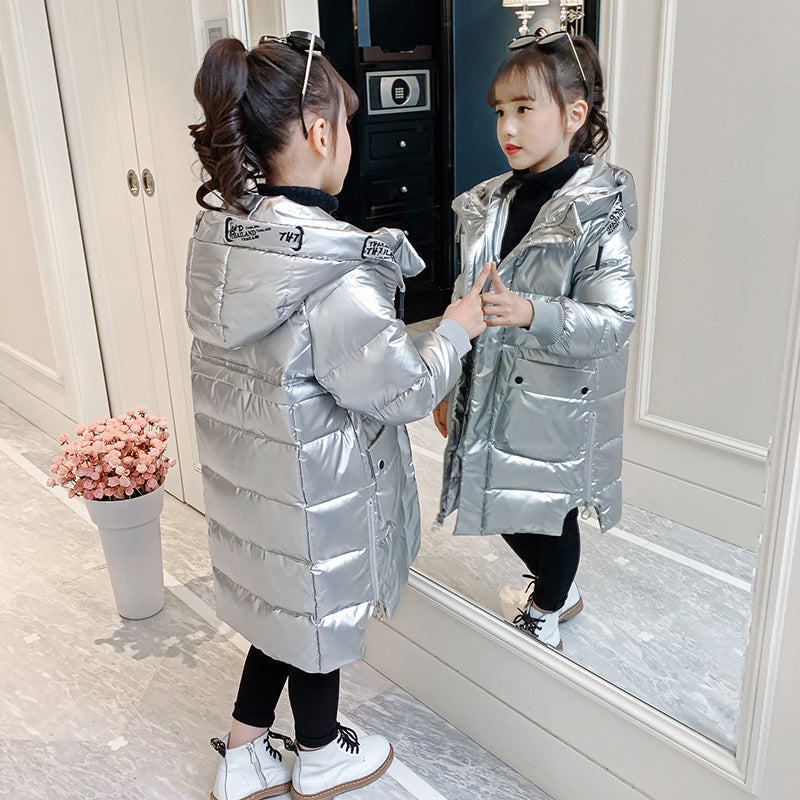 Girls Princess Cotton-padded Jacket 2024 New Year Winter Outerwear Stylish Coat Medium and Large Children's Cotton-padded Jacket Medium Length Wash-free Down Cotton Jacket