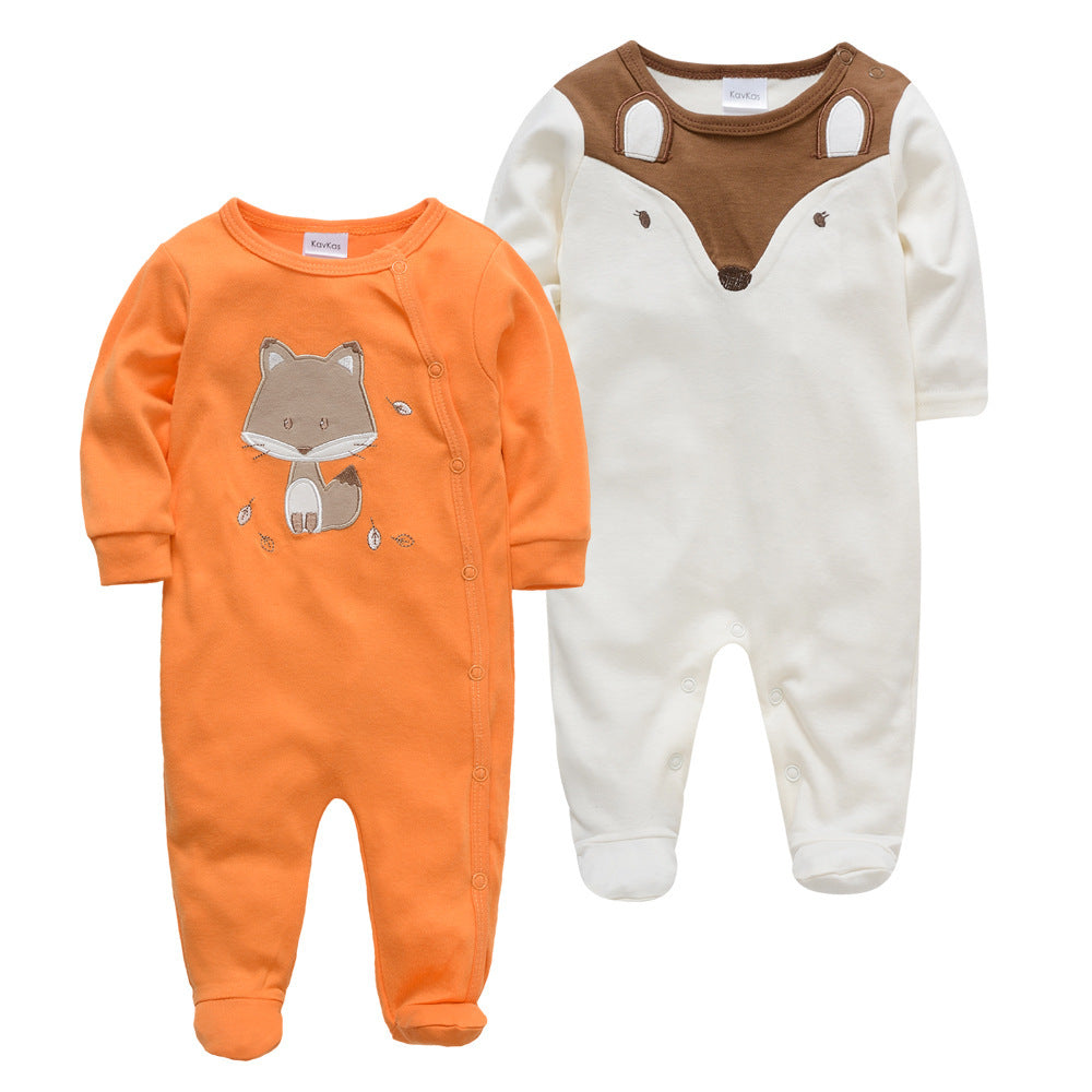 Amazon cotton 2-piece baby jumpsuit long-sleeved foot-wrapped infant Korean version jumpsuit crawling clothes cross-border