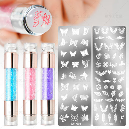 Finger Princess Nail Art Tool Set Double Head Silicone Stamp Acrylic Color Diamond Template Stamp Set Transfer Pen Tool