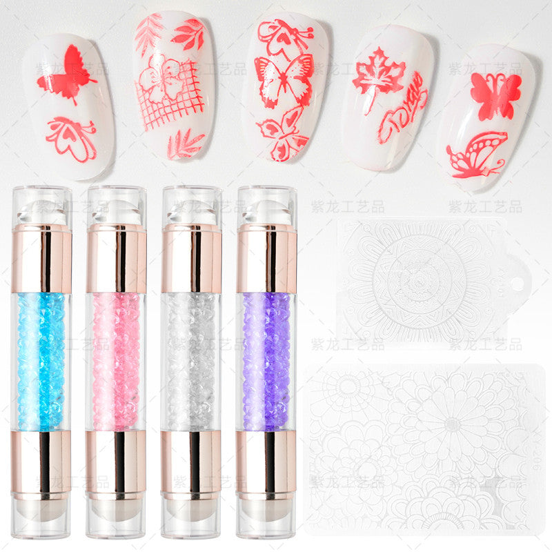 Finger Princess Nail Art Tool Set Double Head Silicone Stamp Acrylic Color Diamond Template Stamp Set Transfer Pen Tool