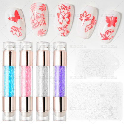 Finger Princess Nail Art Tool Set Double Head Silicone Stamp Acrylic Color Diamond Template Stamp Set Transfer Pen Tool