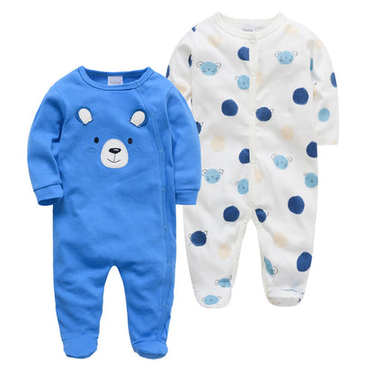 Amazon cotton 2-piece baby jumpsuit long-sleeved foot-wrapped infant Korean version jumpsuit crawling clothes cross-border