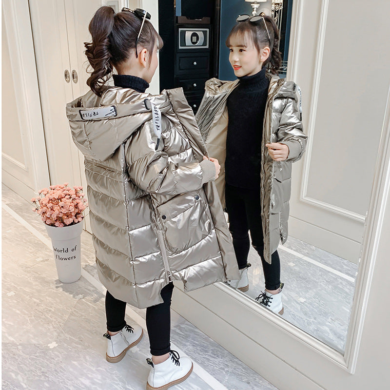 Girls Princess Cotton-padded Jacket 2024 New Year Winter Outerwear Stylish Coat Medium and Large Children's Cotton-padded Jacket Medium Length Wash-free Down Cotton Jacket